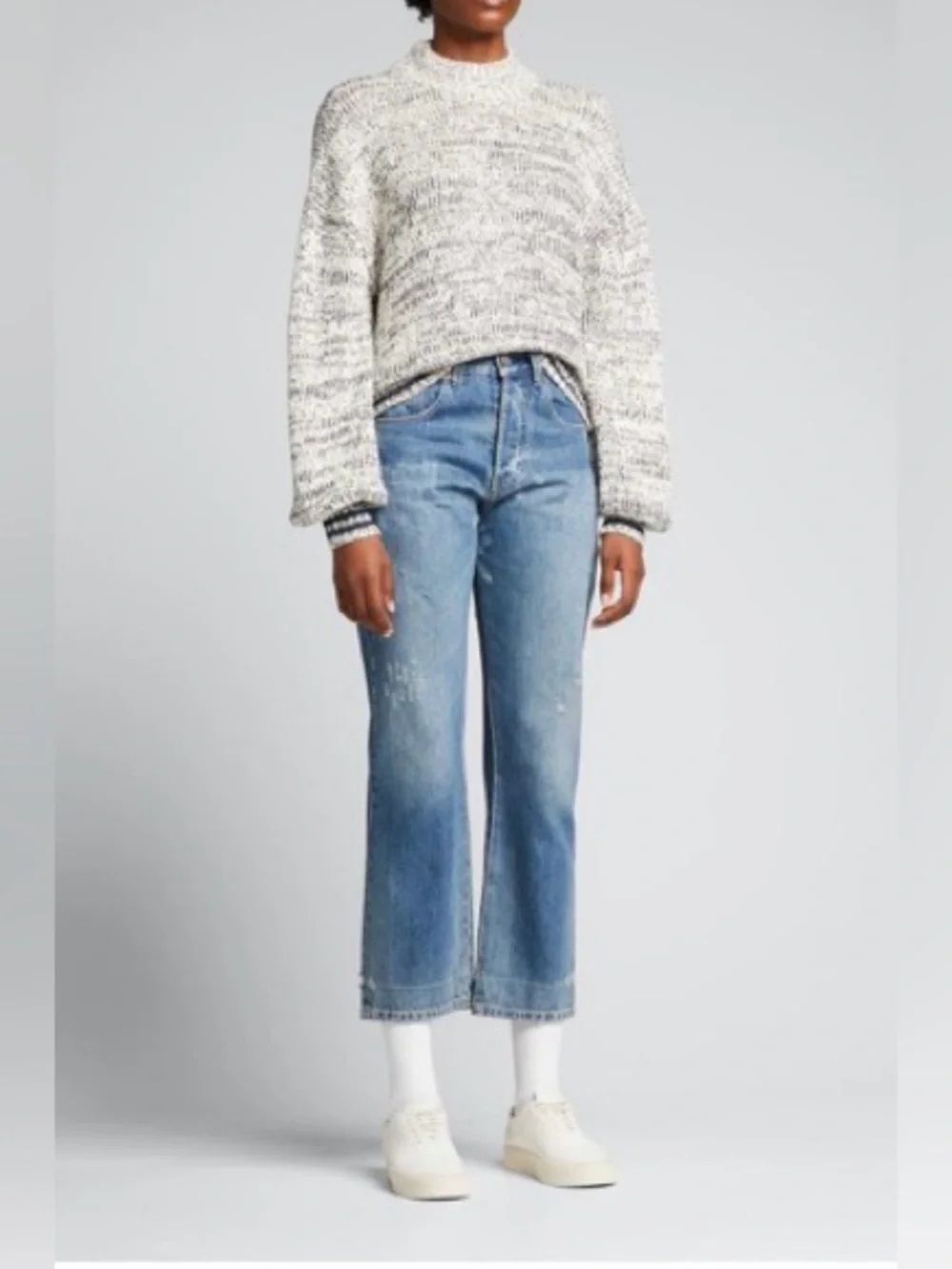 MOTHER the mock neck cropped jumper Marled Ivory Crewneck Sweater L